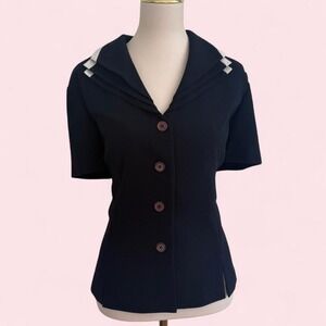 Vintage Danny & Nicole Navy Sailor Top w/ White Trim 18